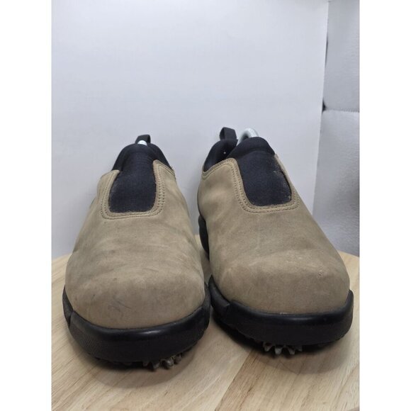 Footjoy Contour Series Mens 9 Brown Golf Mocs Shoes Soft Spikes Slip On No Laces - Picture 2 of 9